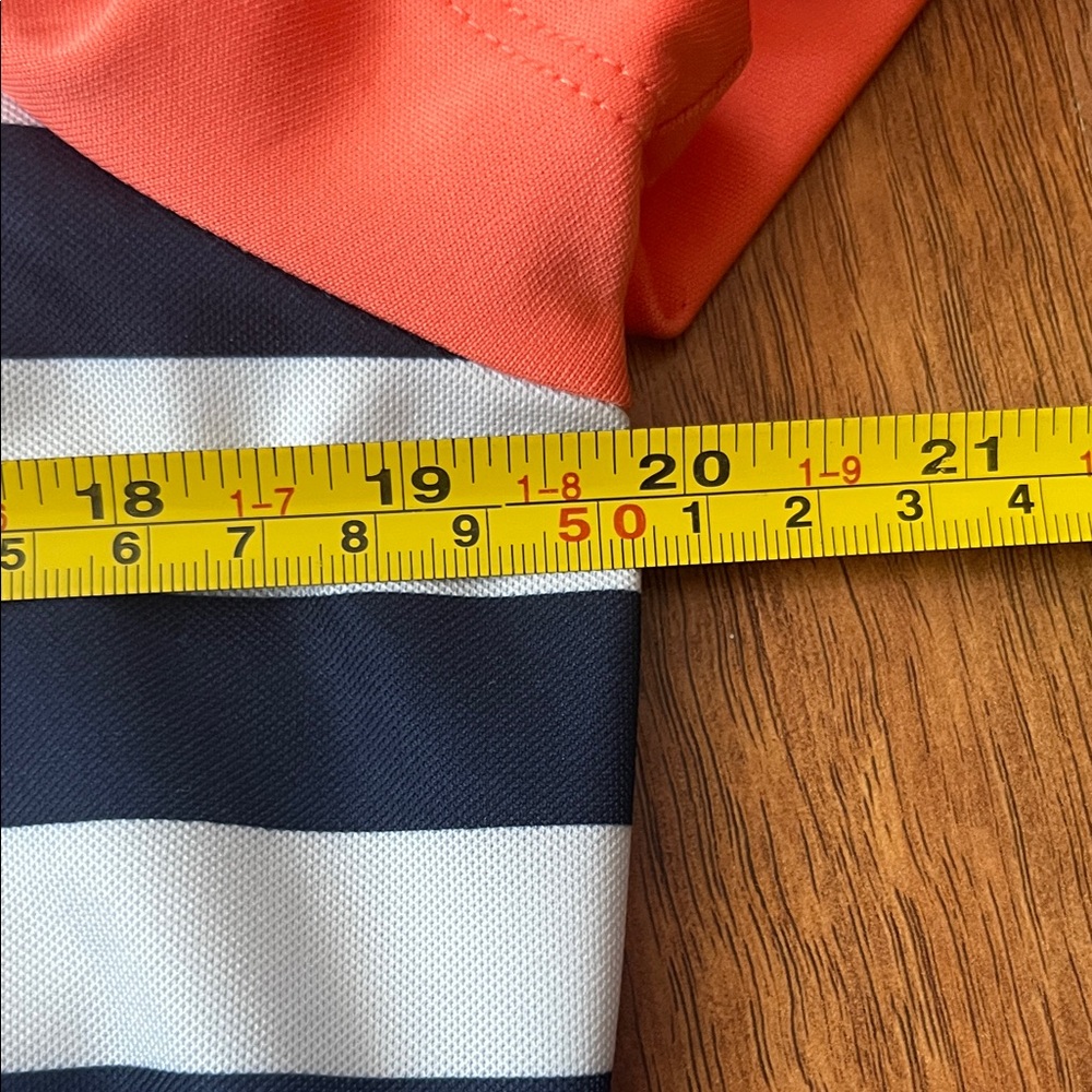 Like new Izod Women's 1/4 zip Down Shirt - Coral, White, and Navy Stripes - Picture 8 of 12